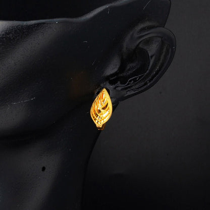 22K Yellow Gold Hand Engraved High Polish Earrings