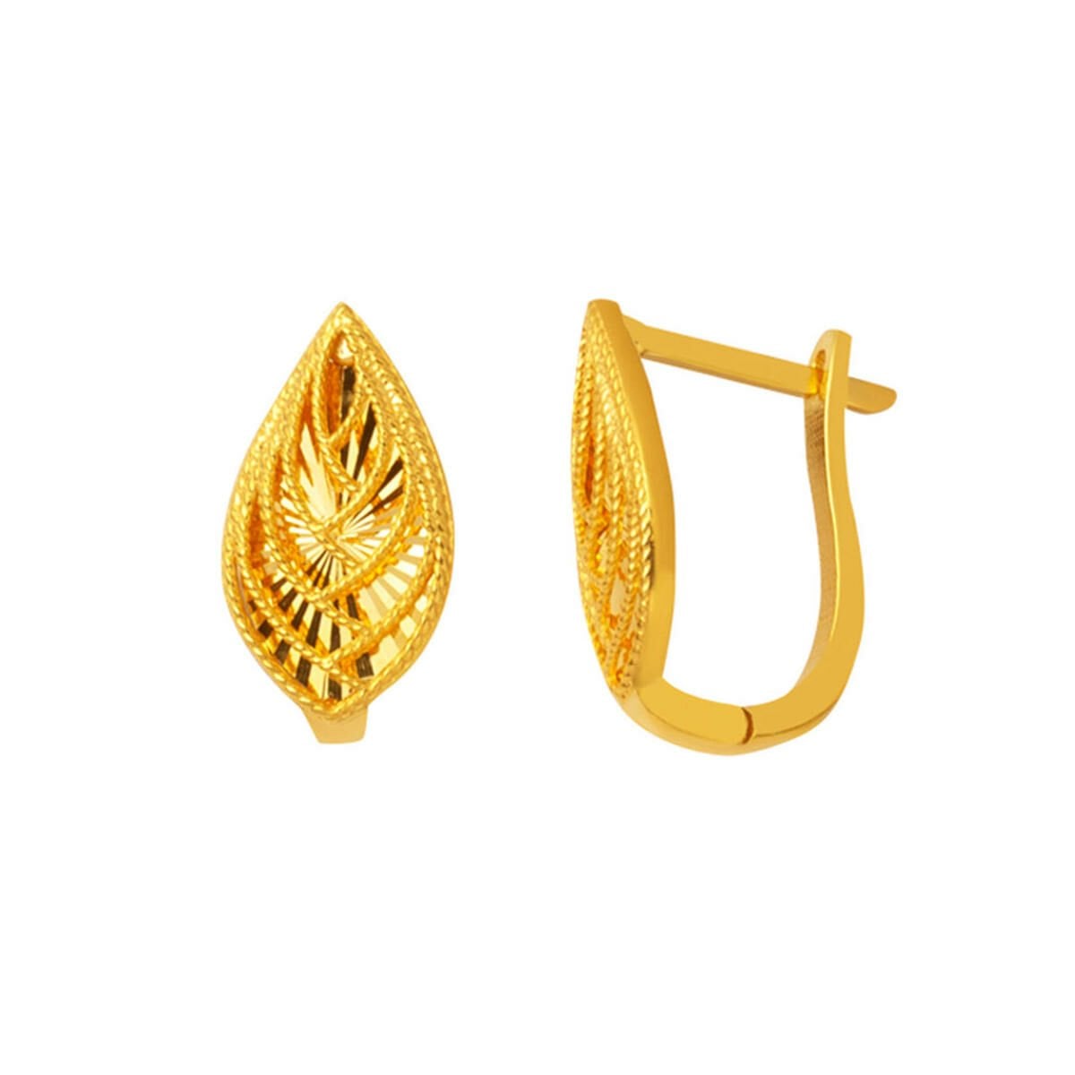 22K Yellow Gold Hand Engraved High Polish Earrings