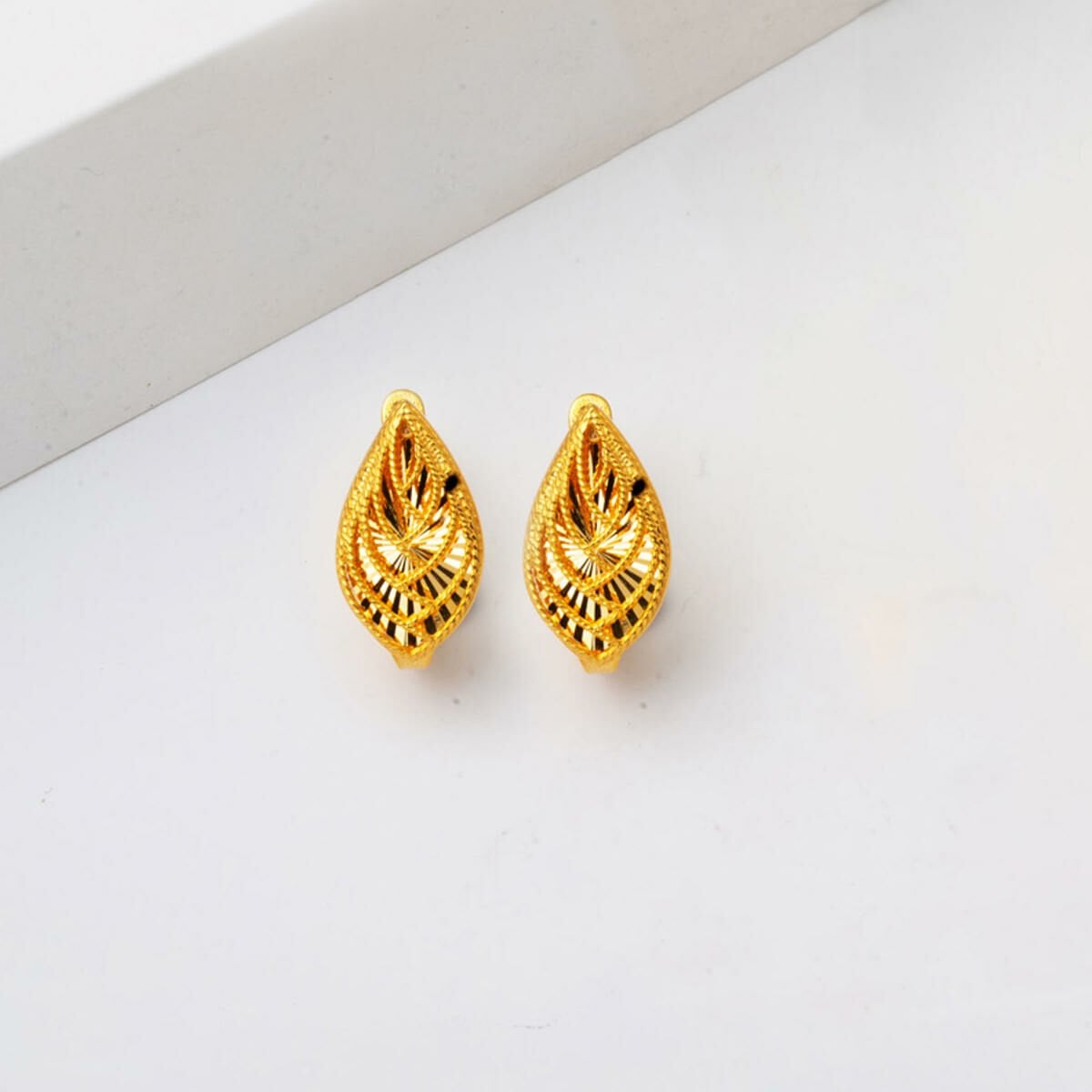22K Yellow Gold Hand Engraved High Polish Earrings