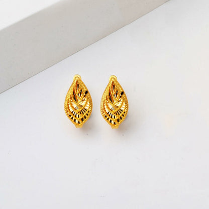 22K Yellow Gold Hand Engraved High Polish Earrings