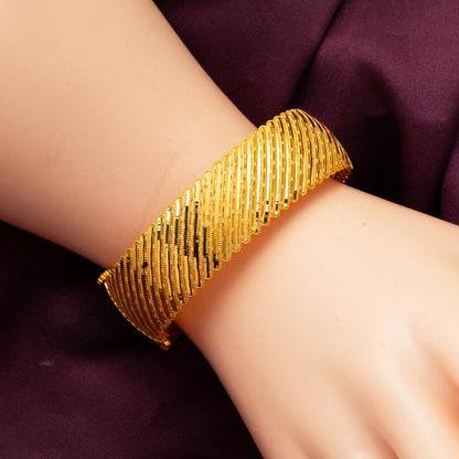 14K Yellow Gold Hand Engraved High Polish Hinged Cuff Bangle