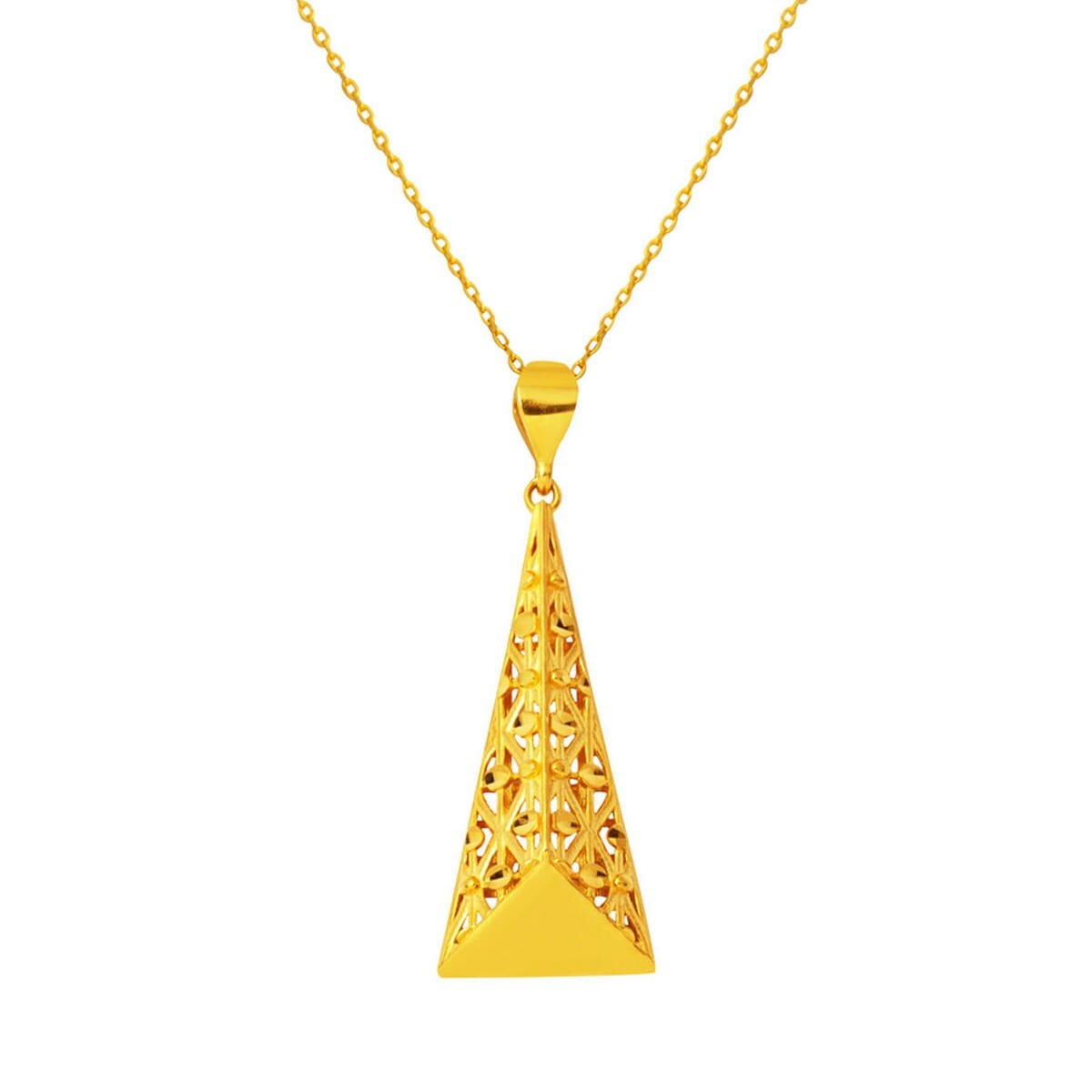 22K Yellow Gold Hand Engraved Triangle Design Necklace