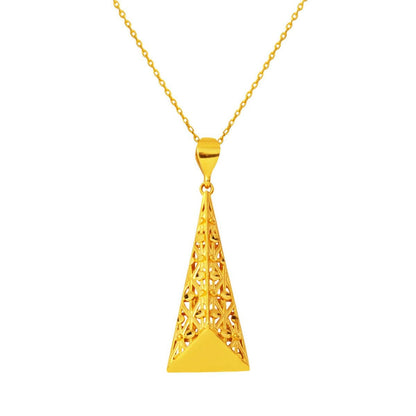 22K Yellow Gold Hand Engraved Triangle Design Necklace