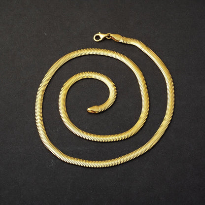 14K Yellow Gold Thick Herringbone Chain Necklace 60cm