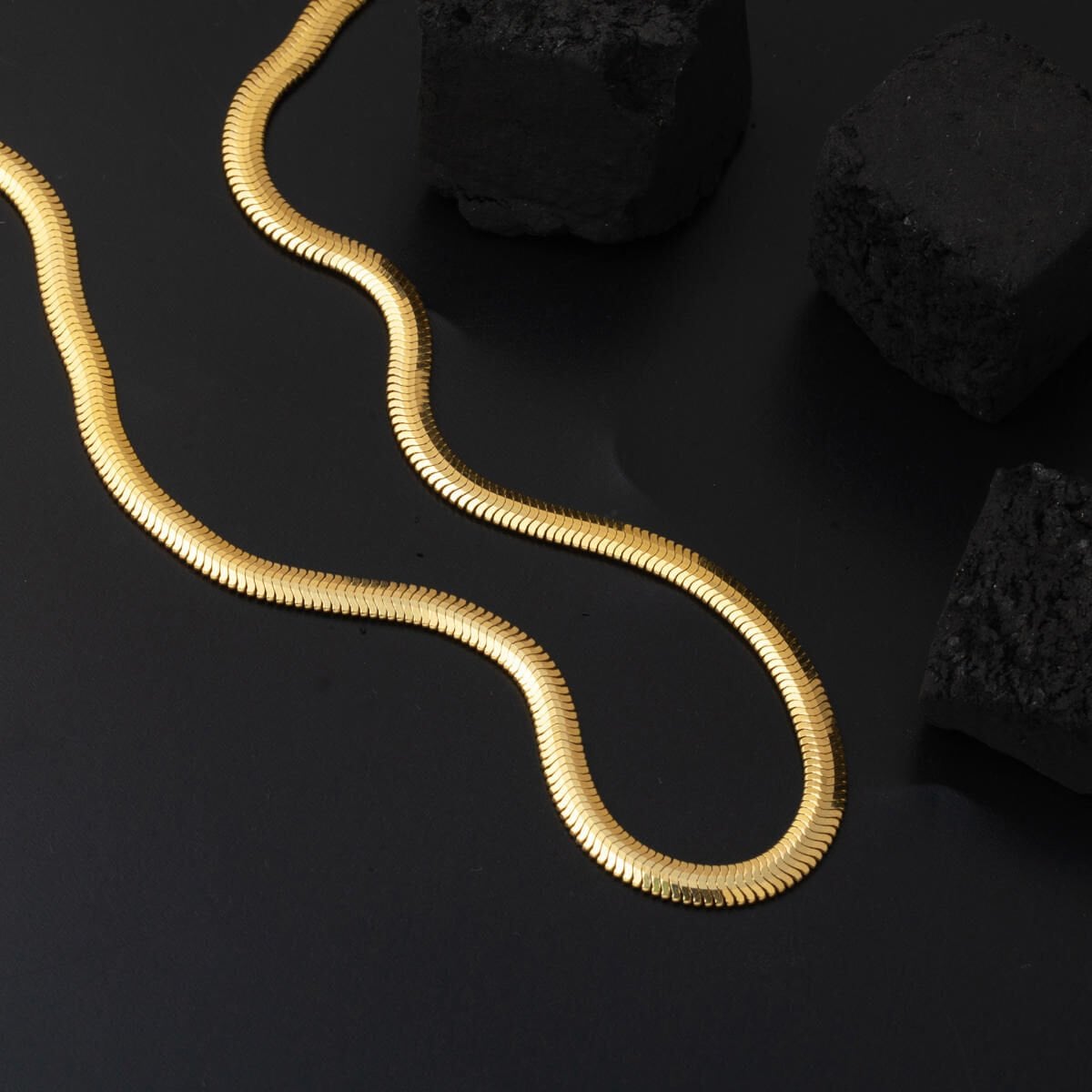 14K Yellow Gold Thick Herringbone Chain Necklace 60cm