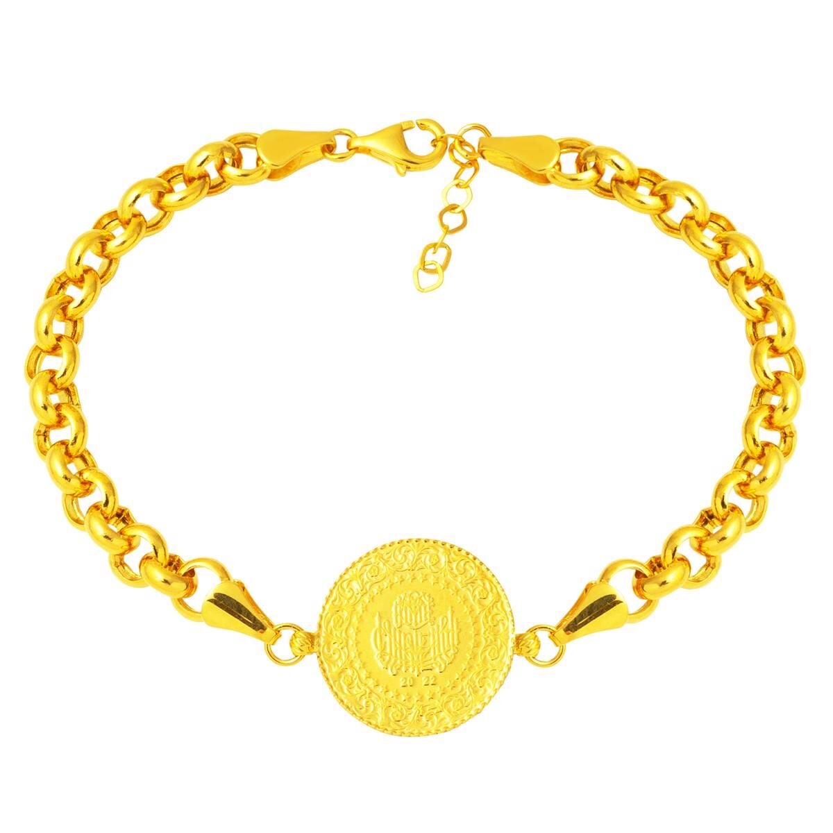 14K Yellow Gold Thick Rolo Chain Quarter Coin Bracelet