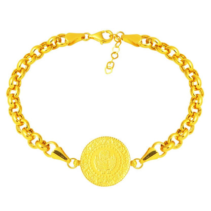 14K Yellow Gold Thick Rolo Chain Quarter Coin Bracelet