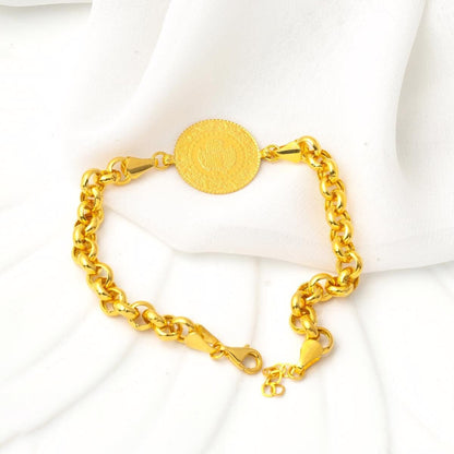 14K Yellow Gold Thick Rolo Chain Quarter Coin Bracelet