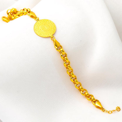 14K Yellow Gold Thick Rolo Chain Quarter Coin Bracelet