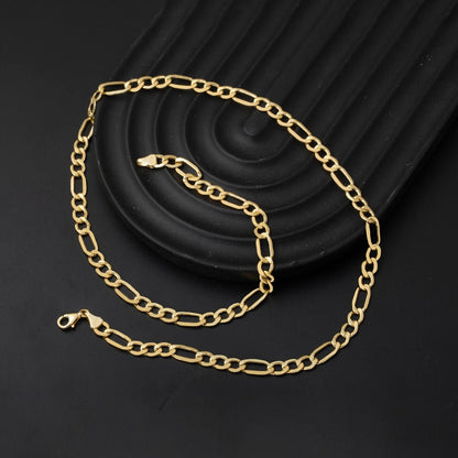 14K Yellow Gold Thick Figaro Chain Necklace 50 cm