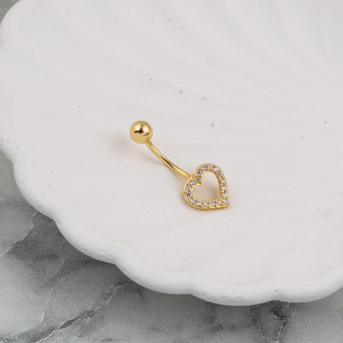 14K Yellow Gold Heart Cubic Zirconia Women's Belly Piercing