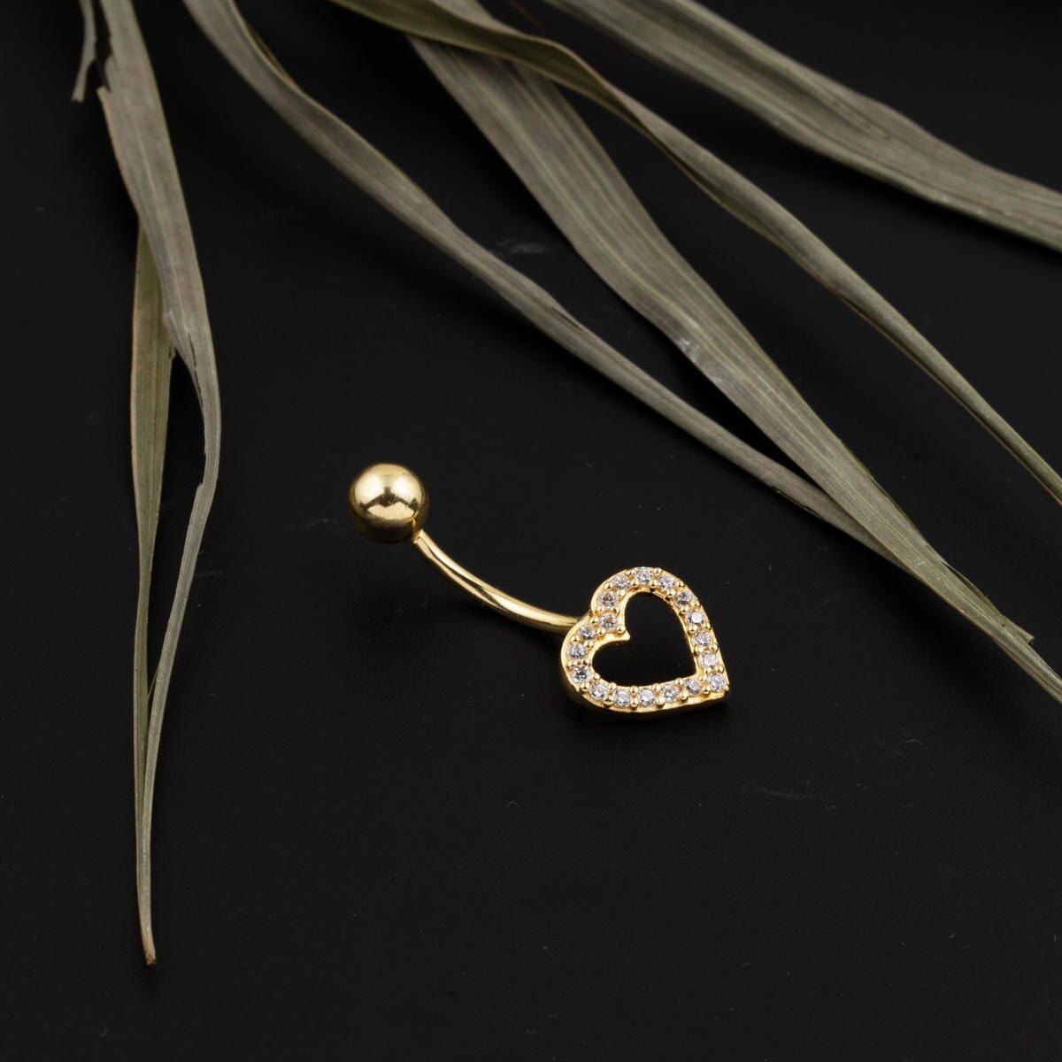 14K Yellow Gold Heart Cubic Zirconia Women's Belly Piercing