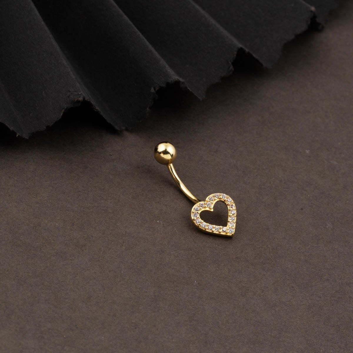 14K Yellow Gold Heart Cubic Zirconia Women's Belly Piercing