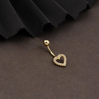 14K Yellow Gold Heart Cubic Zirconia Women's Belly Piercing