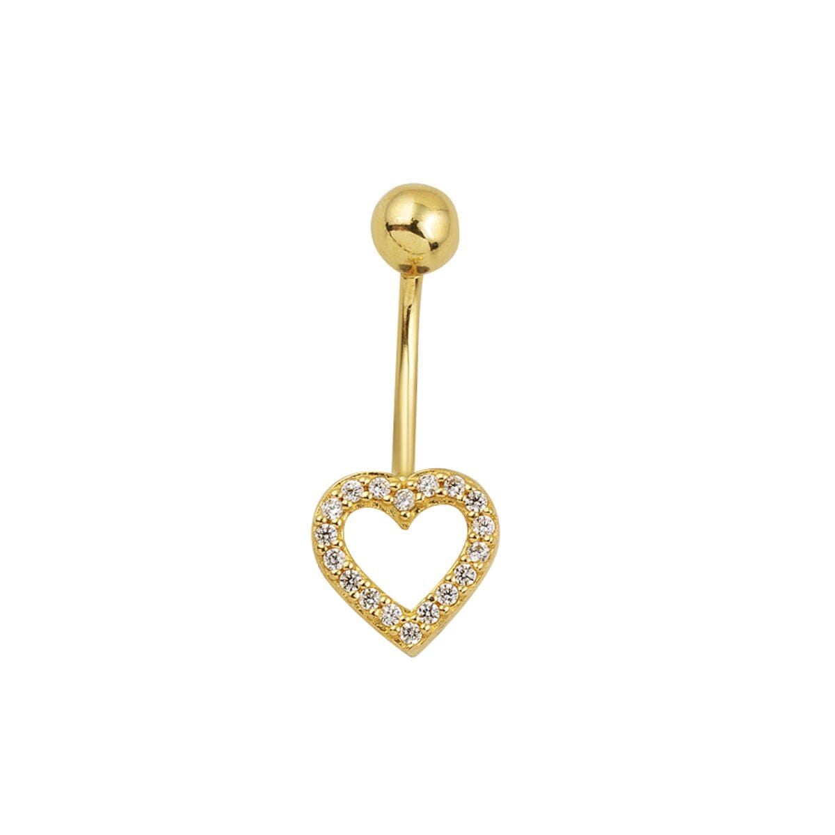 14K Yellow Gold Heart Cubic Zirconia Women's Belly Piercing