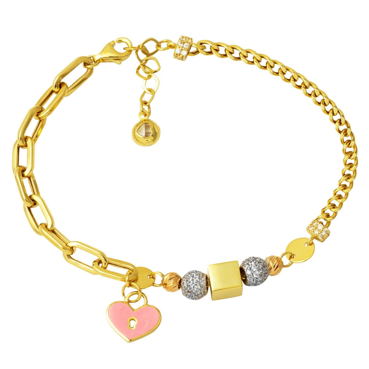14K Yellow Gold Heart Charm Enamel Bracelet