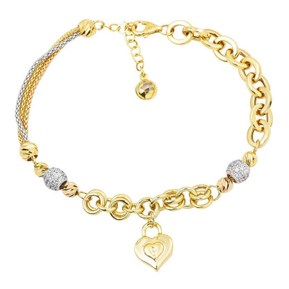 14K Yellow Gold Heart Lock Cubic Zirconia Bracelet