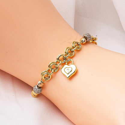 14K Yellow Gold Heart Lock Cubic Zirconia Bracelet