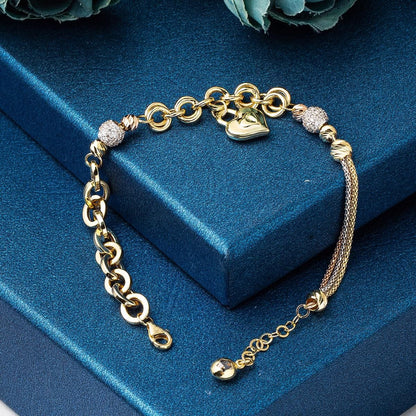 14K Yellow Gold Heart Lock Cubic Zirconia Bracelet