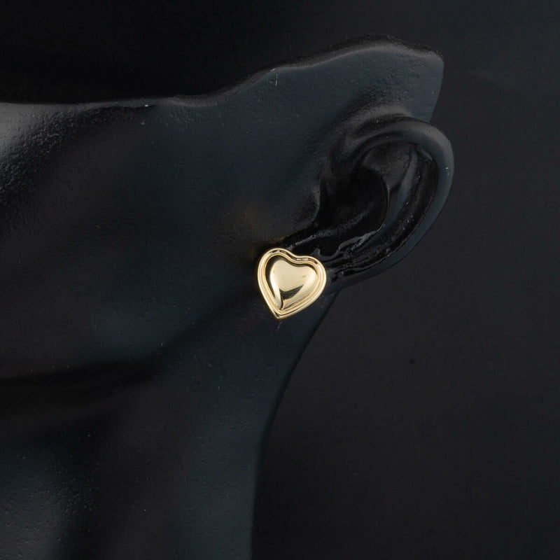 14K Yellow Gold Heart Studded Earrings