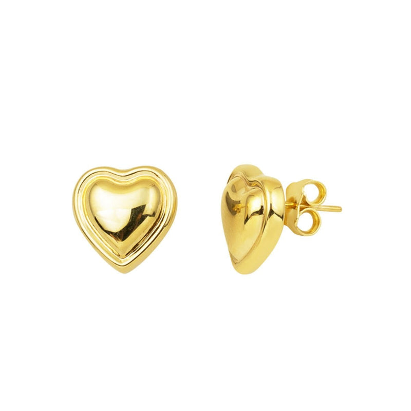 14K Yellow Gold Heart Studded Earrings