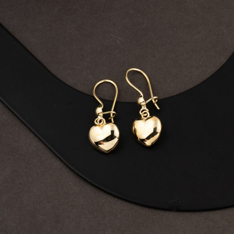 14K Yellow Gold Heart Dangle Earrings