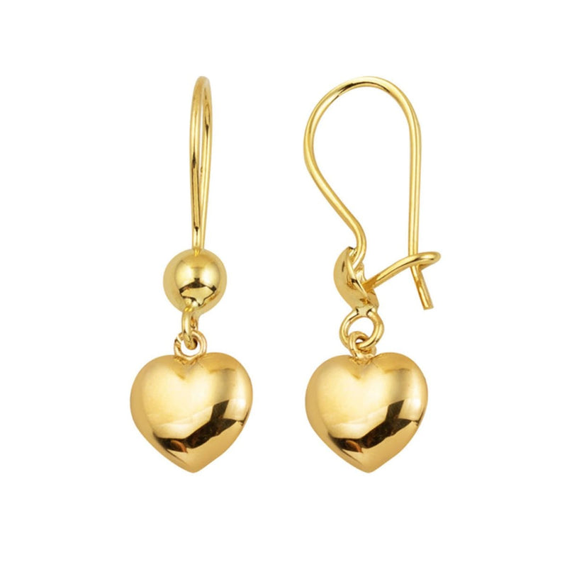14K Yellow Gold Heart Dangle Earrings