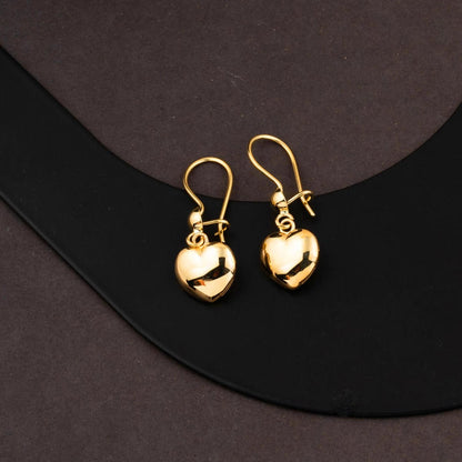 22K Yellow Gold Heart Dangle Earrings