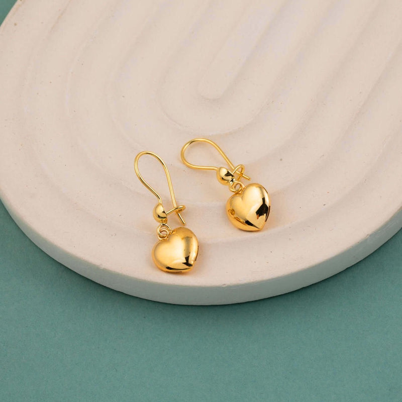 22K Yellow Gold Heart Dangle Earrings