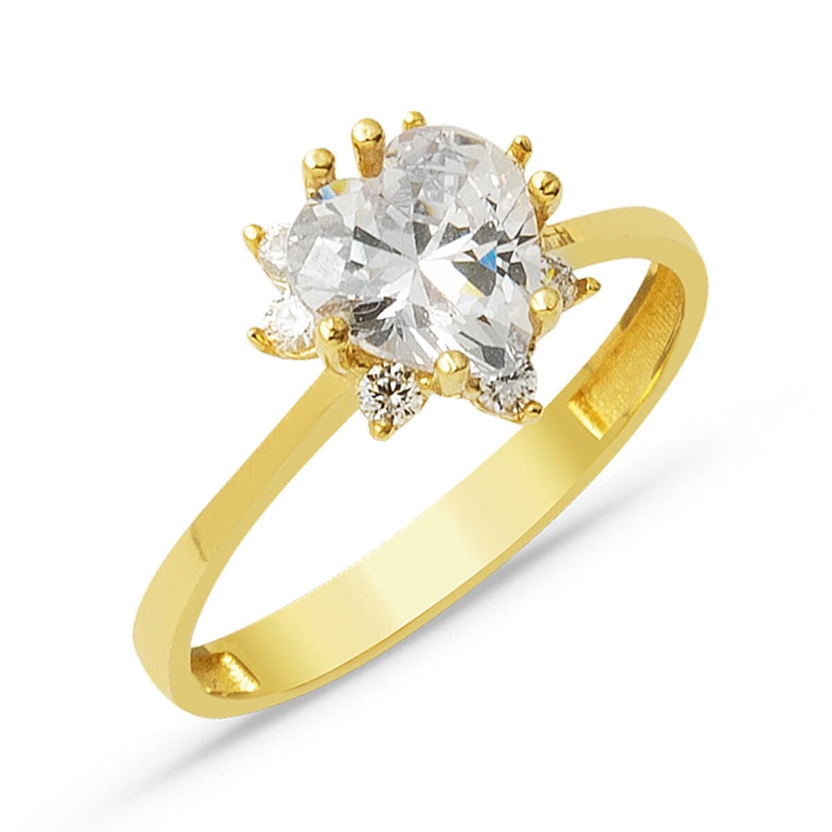 14K Yellow Gold Heart Solitaire Cubic Zirconia Ring