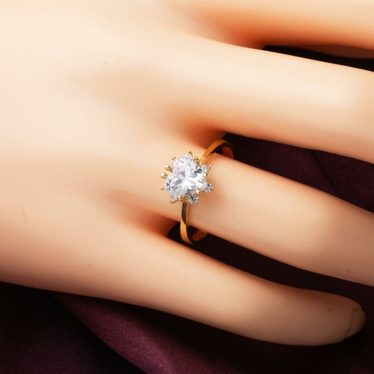 14K Yellow Gold Heart Solitaire Cubic Zirconia Ring