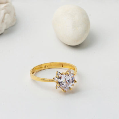 14K Yellow Gold Heart Solitaire Cubic Zirconia Ring