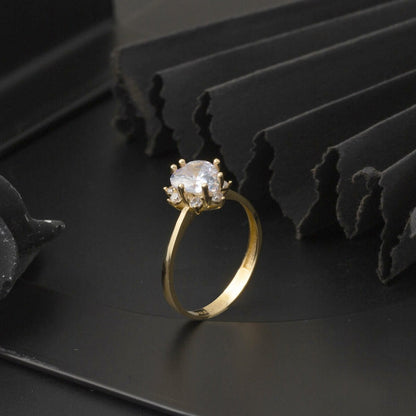 14K Yellow Gold Heart Solitaire Cubic Zirconia Ring