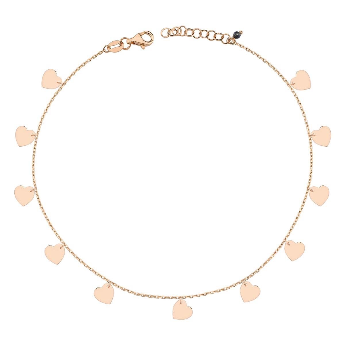 14K Rose Gold Hearts Cubic Zirconia Anklet