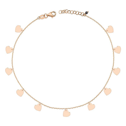 14K Rose Gold Hearts Cubic Zirconia Anklet