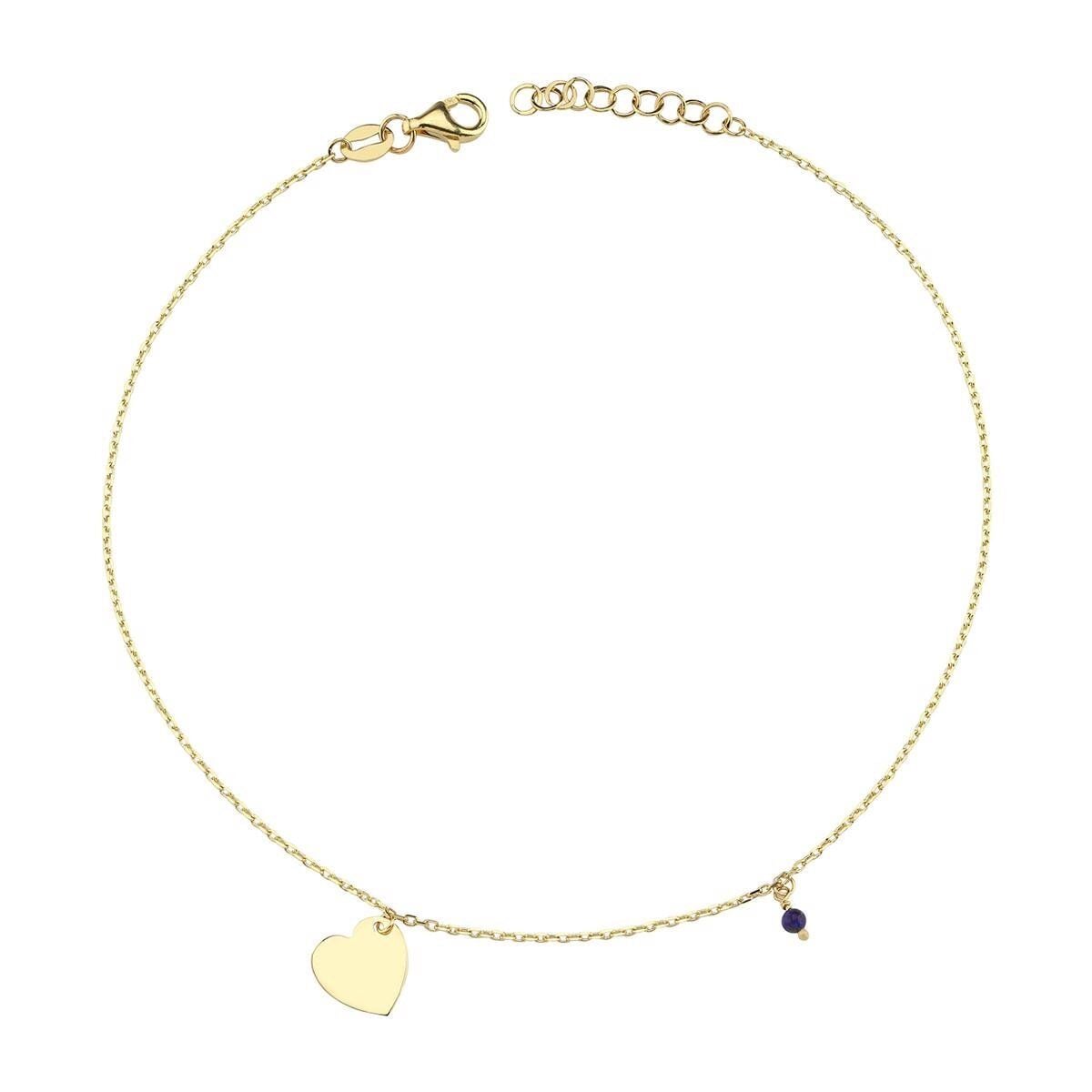 14K Yellow Gold Heart Cubic Zirconia Anklet (1.4 g)