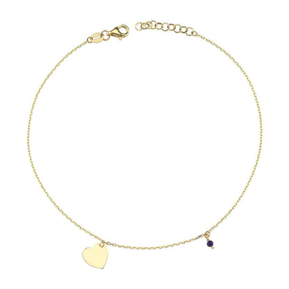 14K Yellow Gold Heart Cubic Zirconia Anklet (1.4 g)