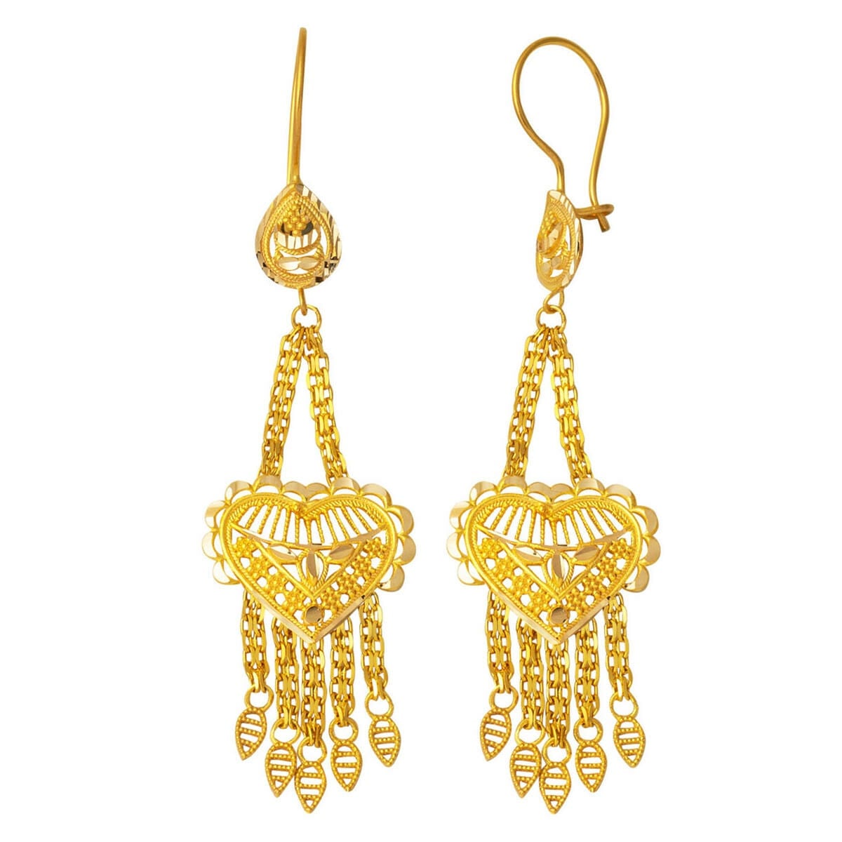 14K Yellow Gold Heart Indian Style Earrings