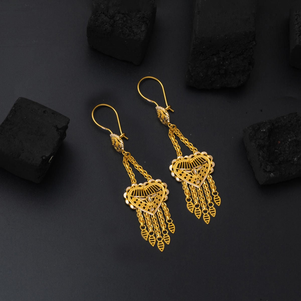 14K Yellow Gold Heart Indian Style Earrings