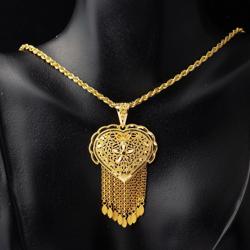 14K Yellow Gold Heart Indian Style Necklace