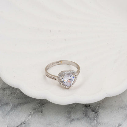 14K White Gold Heart Solitaire Cubic Zirconia Ring