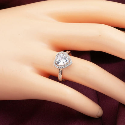 14K White Gold Heart Solitaire Cubic Zirconia Ring