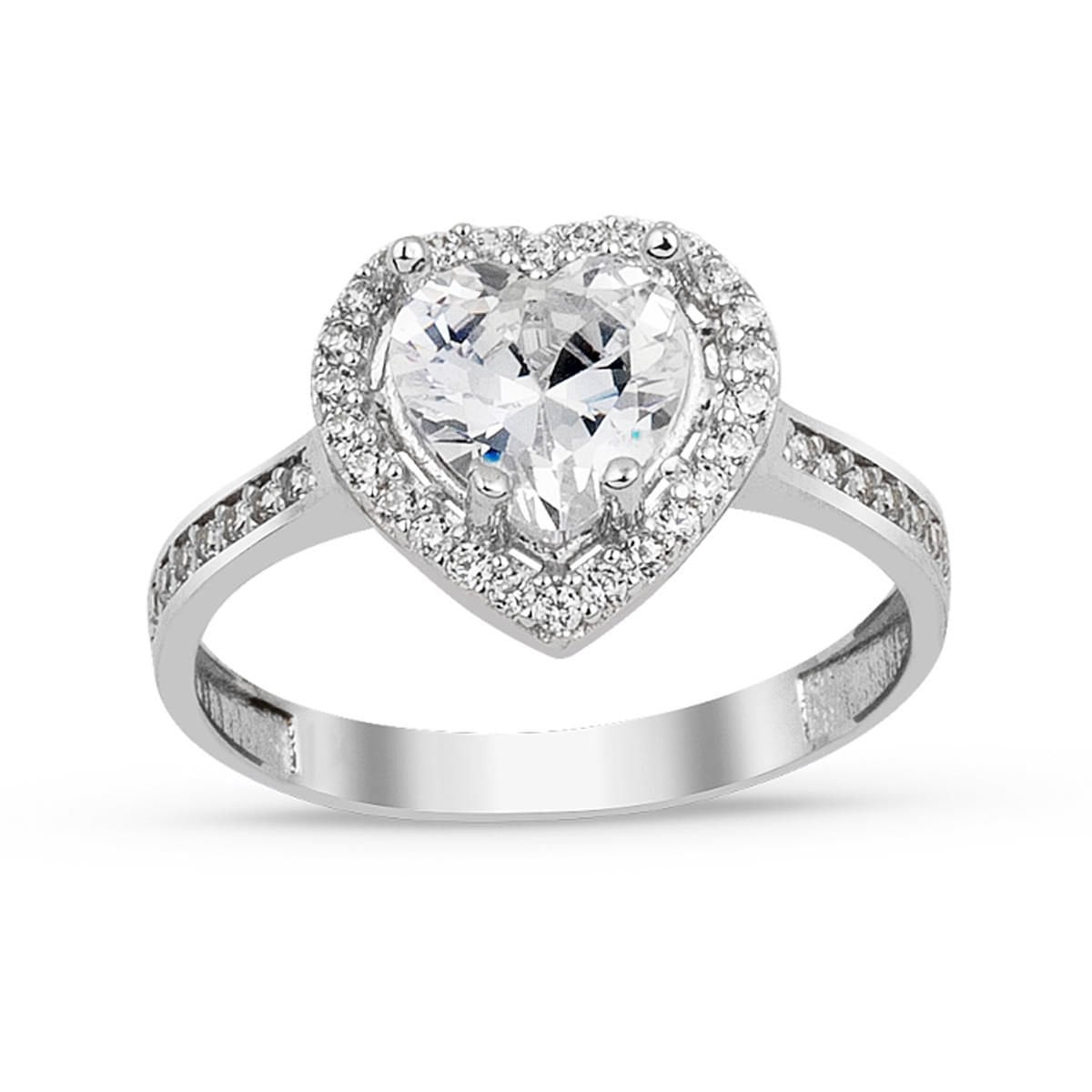 14K White Gold Heart Solitaire Cubic Zirconia Ring