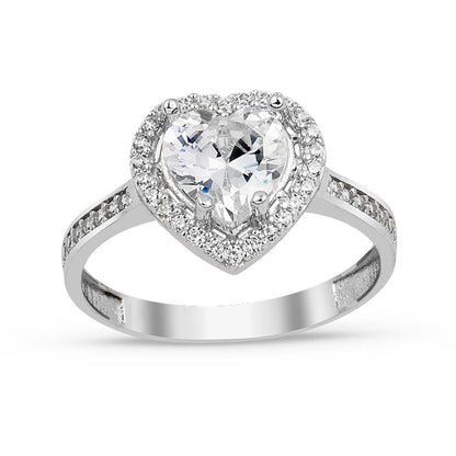 14K White Gold Heart Solitaire Cubic Zirconia Ring
