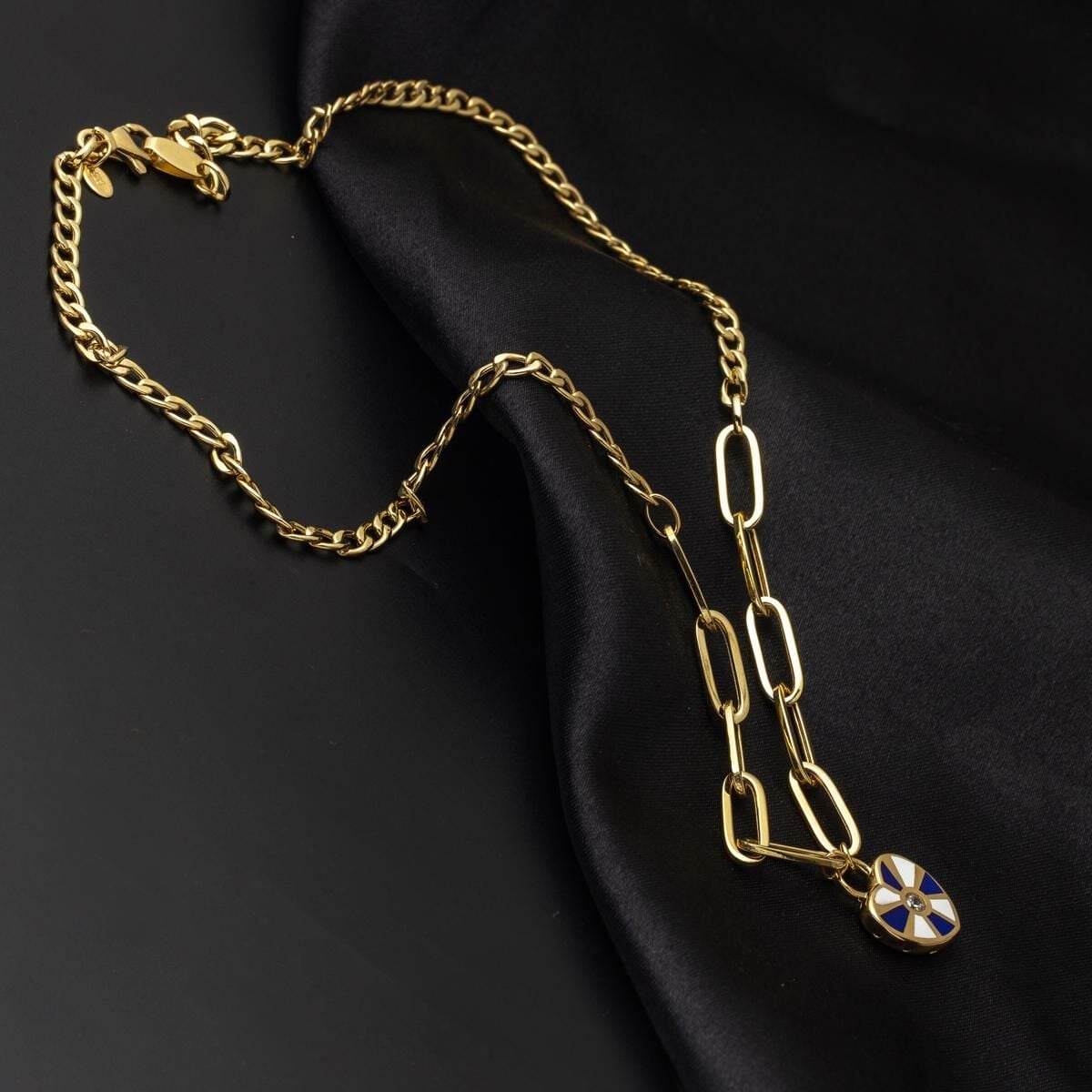 14K Yellow Gold Heart Chain Enamel Necklace