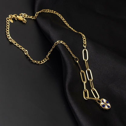 14K Yellow Gold Heart Chain Enamel Necklace