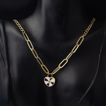 14K Yellow Gold Heart Chain Enamel Necklace