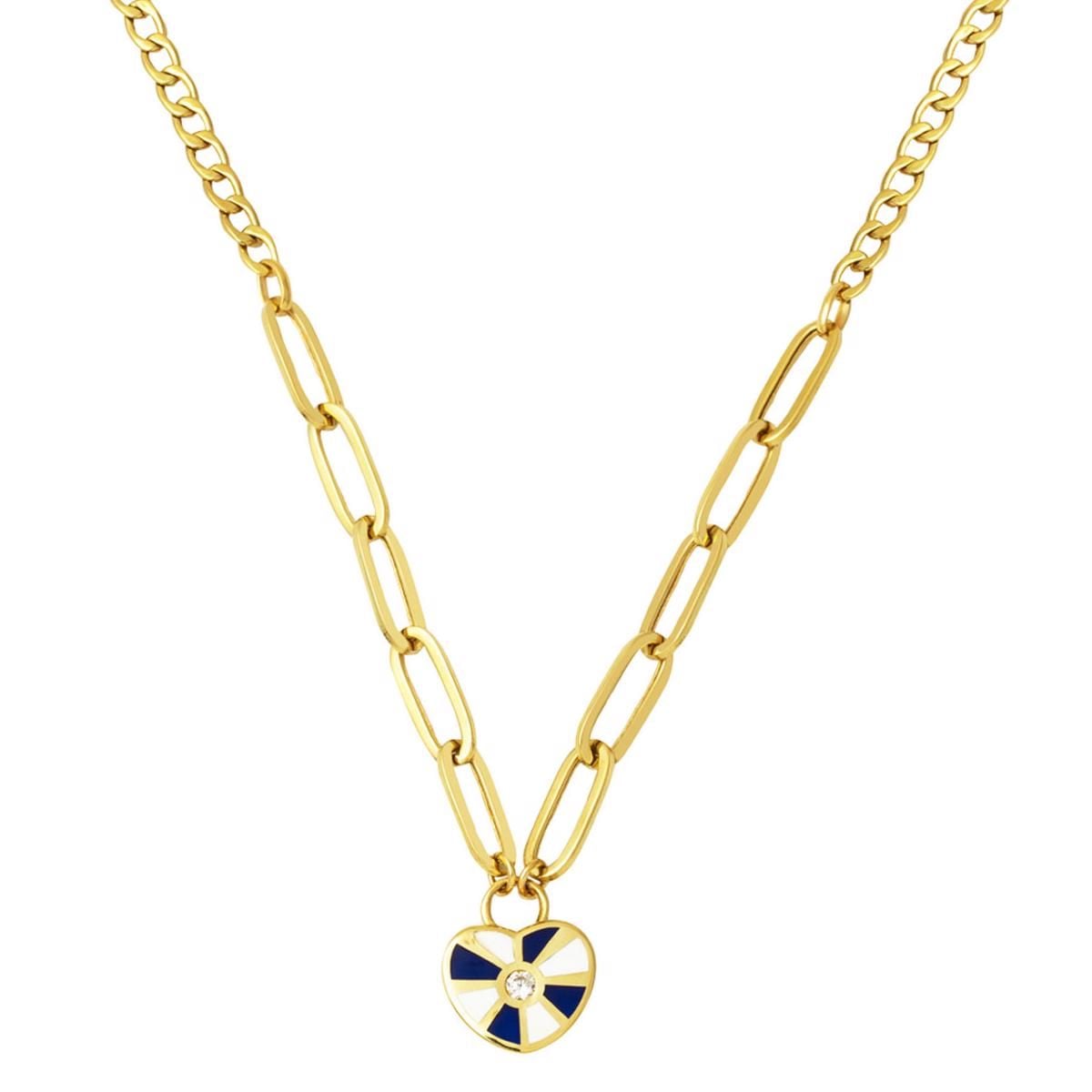14K Yellow Gold Heart Chain Enamel Necklace
