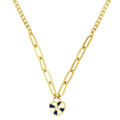 14K Yellow Gold Heart Chain Enamel Necklace