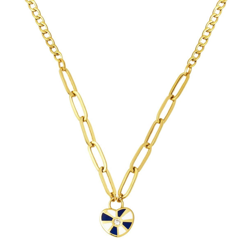 14K Yellow Gold Heart Chain Enamel Necklace